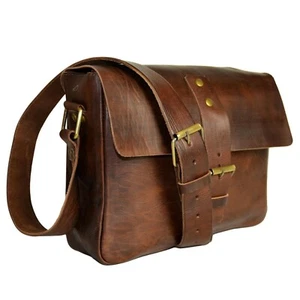 Borsa a tracolla con scomparto cartella unisex in pelle unisex marrone scuro pro - Foto 1 di 4