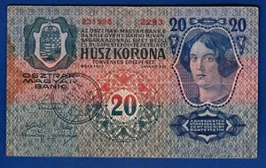 Austria banknotes, 20 Korona 1913. handstamp CITTA DI FIUME Consiglio Nazionale - Picture 1 of 2