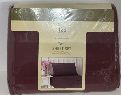 Mainstays Twin Sheet Set 50 Cotton 50 % Polyester Burgundy New Sealed - Image 1 of 2