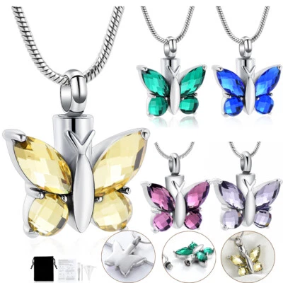 Collar de cremación de mariposas para collar de urna de cenizas para mujer joyería de cremación Foto 1 de 4