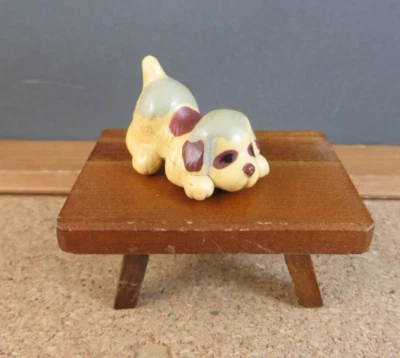 Shackman Miniature Dollhouse Furniture Wood Table & Porcelain Pet Dog Puppy - Image 1 of 4