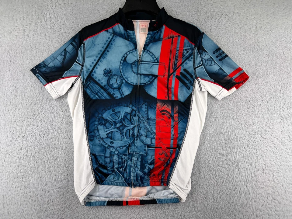Camiseta de ciclismo Primal adulto pequena azul vermelha manga curta rodas dentadas bolsos correntes - Imagem 1 de 4