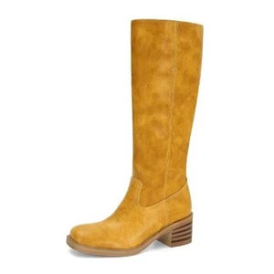 Women's Banana Knee High Boots Square Toe Chunky Block Heel Tall Boots Wide - Picture 1 of 7
