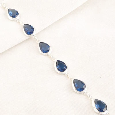 Pulsera de joyería hecha a mano de plata de ley 925 con piedras preciosas de topacio azul de Londres de 8" Foto 1 de 4