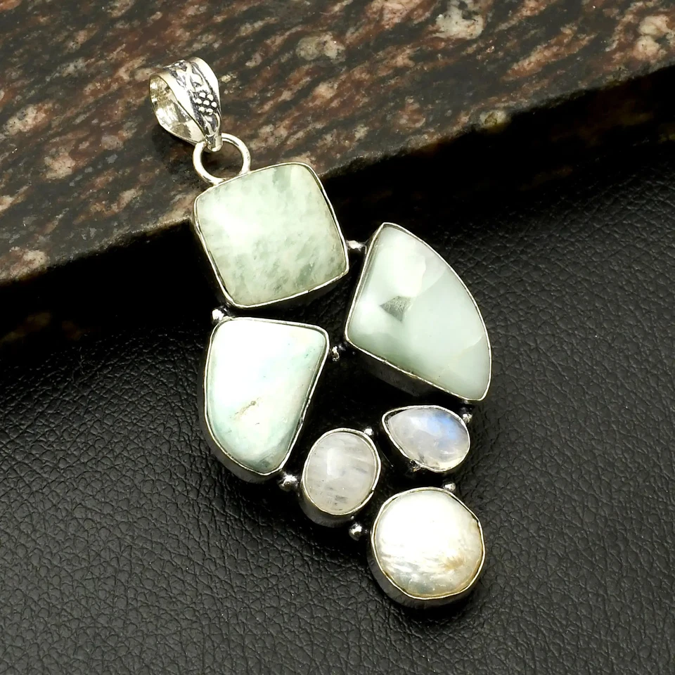 Amazonita Arco Iris Piedras Preciosas Étnicas Hechas a Mano Colgante Joyería 3" AP-38345 Foto 1 de 1