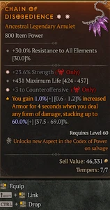 Diablo 4 S9 Season 9 Legendary Amulet 2GA 23.6% Strength 3 to Counteroffensive - Picture 1 of 1