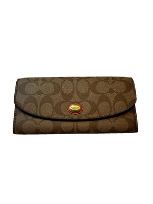 Coach Peyton Signature Envelope Khaki  Wallet With Coral Interior  EUC - Image 1 of 4