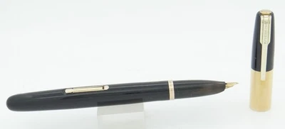 Waterman Taperite Citation Черный с Золотой Крышкой и Отделкой - 14k Тонкий Новый в коробке - 1940-е - Изображение 1 из 4