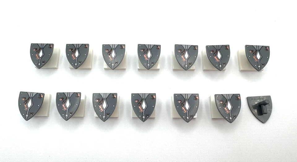 Mixed Lot 14 Genuine LEGO Minifig Small Diamond Shields Dark Gray/Silver Hobbit - Image 1 of 1