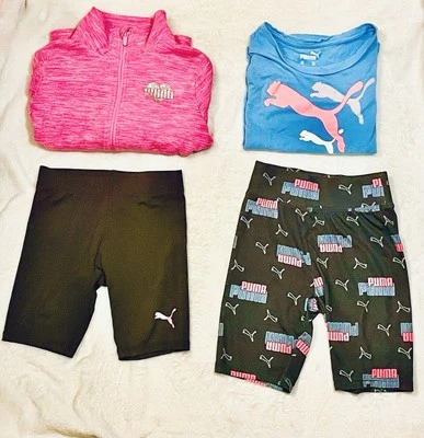 Lote Ropa Atlética Puma Niñas Camiseta Azul Rosa Chaqueta Negro Pantalones Cortos Talla 7 Foto 1 de 4