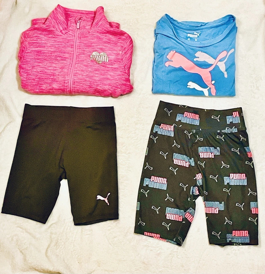 Lote Ropa Atlética Puma Niñas Camiseta Azul Rosa Chaqueta Negro Pantalones Cortos Talla 7 Foto 1 de 4