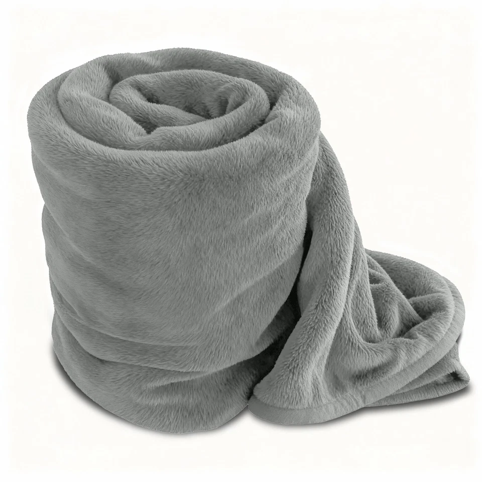 Мягкое двустороннее флисовое покрывало серебристого цвета для двуспальной кровати - Изображение 1 из 4