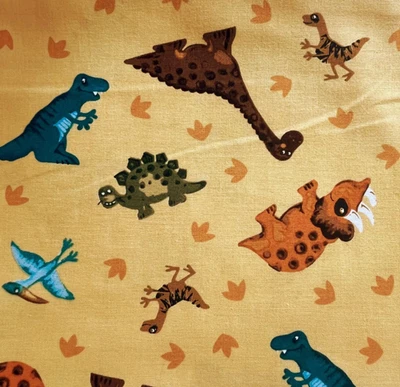 Dinosaurs on dark yellow background Novelty Fabric by the yard quilting sewing h - Image 1 of 4