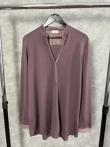 Gran Sasso Made in Italy V-Neck Silk Details Wool Long Sleeve Sweater Size 50 - Picture 1 of 12