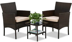 Outdoor Bistro Set Weather Resistant Patio Conversation Set Brown Rattan Wicker - Picture 1 of 3