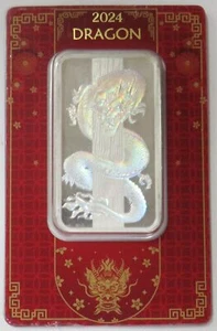 PAMP SUISSE 50 GRAM SILVER .999 FINE LUNAR DRAGON HOLOGRAM PROOFLIKE BAR - Picture 1 of 3