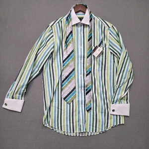 Fortino Landi Mens Muliticolor Dress Shirt with Tie/Cufflinks/H.Sz 15/15.5-34/35 - Picture 1 of 9
