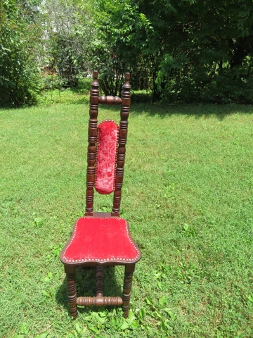 Vintage 1900's Spanish Jacobean Hall Prayer Chair Red Velvet Cover