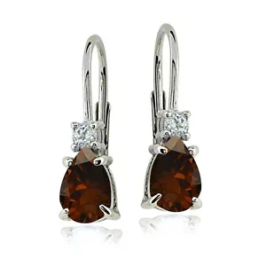 Sterling Silver Garnet & White Topaz Teardrop Leverback Earrings - Picture 1 of 4