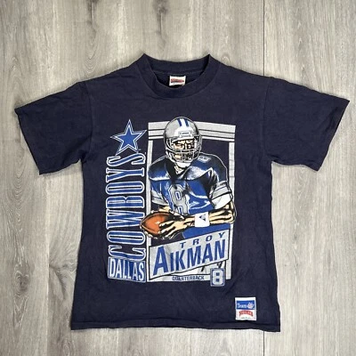 Camiseta De Colección NFL Dallas Cowboys Troy Aikman Nuez moscada Gráfica Doble Lado Mediana Salón de la fama Foto 1 de 4