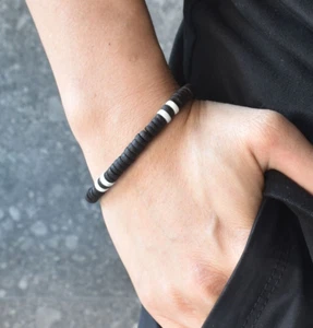 Surf Bracelet Coconut Beads Black White Handmade Beach Bracelet For Men Kid - Picture 1 of 4