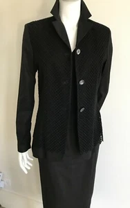 Italian Designer Sonia Speciale Black Cotton Pencil Skirt Suit Lacey Blazer S-M - Picture 1 of 15