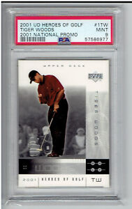 2001 UPPER DECK HEROES OF GOLF NATIONAL PROMO #1TW TIGER WOODS RC PSA 9 MINT