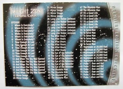 THE TWILIGHT ZONE CARD Z-1 Checklist Tough to Find Premiere Edition 1999 - Image 1 of 2