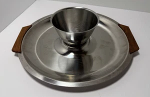 Kalmar 18/8 Stainless Teak Wood Handled MCM Chip & Dip Set Denmark - Picture 1 of 8