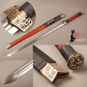 Han Dynasty Jian Damascus Folded Steel Chinese Sharp Double Edge Straight Sword剑 - Picture 1 of 12