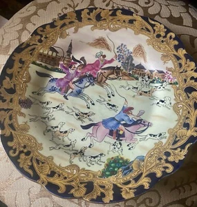 Vintage Hand Painted China Porcelain Plate Hunting Scene 10.50in. Pre-owned - Picture 1 of 7