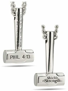Men's Stainless Sledgehammer Pendant Necklace-Phil 4:13 Shields of Strength - Picture 1 of 4