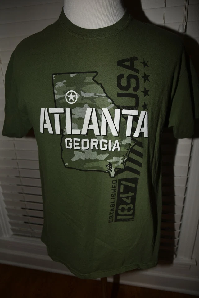 Camiseta Atlanta Georgia Camo EUA marca verde Crews tamanho G  - Imagem 1 de 2
