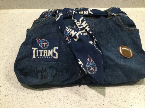 Tennessee Titans Handmade Purse Dark Wash Jeans “Place” signed by Jeff Fisher Cover