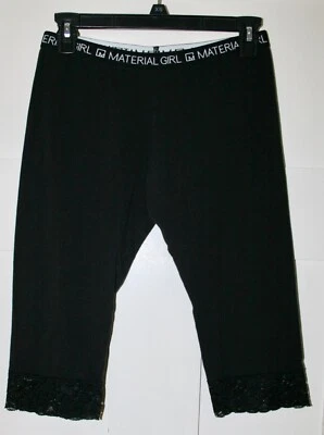 Material Niña Mujer Leggings Capri Negros con Dobladillo de Encaje Talla Mediana Foto 1 de 3
