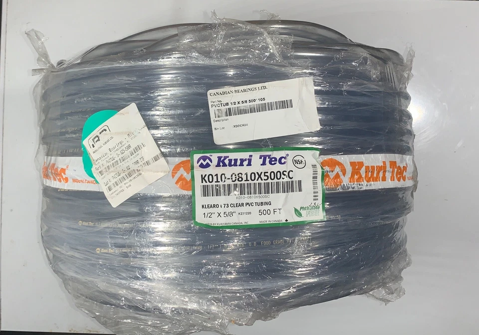 Kuri Tec K010-0810X500SC Klearon 73 Clear PVC Tubing 1/2"×5/8" 500ft - Image 1 of 4
