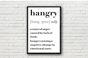 Cotización de comida HANGRY. Divertido póster impreso de arte de pared tipografía definición de diccionario - Imagen 1 de 1