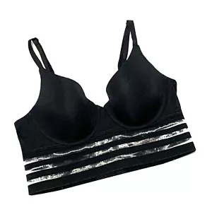 Victoria's Secret, Sujetador Camiseta Acolchado Negro con Inserciones de Malla, Talla 34B - Imagen 1 de 3