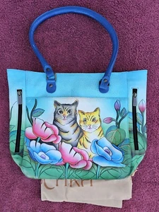 ANUSCHKA Schultertasche Damen handbemalt Leder zwei Katzen Tasche groß - Bild 1 von 13