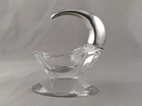 Antique 835 Silver & Cut Crystal Salt Cellar or Trinket Dish 83.5% Silver Cover