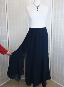 Roman Originals Maxi Skirt UK 16 Navy Blue 36" Long Chiffon Slits Vintage 90s - Picture 1 of 11