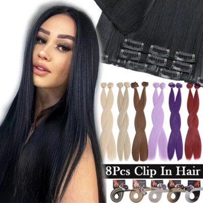8Stk Ultra Dick Haarteil Clip In WIE Echthaar Extensions Haarverlängerung Ombre - Bild 1 von 4