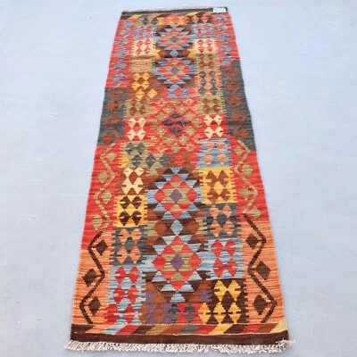 7x2 Handmade Afghan Chobi Kilim Runner Rug Vegetable Dye Hand Woven Turkish Wool - Image 1 of 4