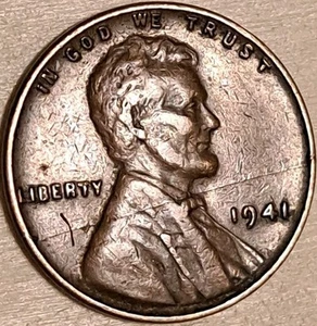1941 P Lincoln Wheat Cent Penny 1C Interior Die Break Crack Obverse Error Coin - Picture 1 of 2