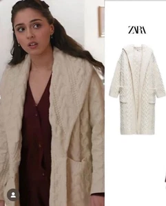 BNWT ZARA LONG CABLE-KNIT COAT ECRU NEW FW24/25 SIZE S REF. 3653/109 - Picture 1 of 6