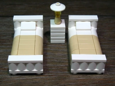 LEGO White Beige Twin Bedroom Set Dresser Lamp Minifigure Furniture - Image 1 of 2