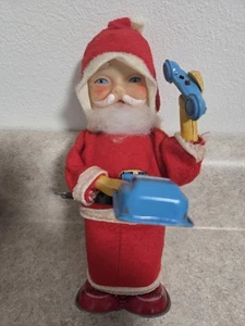 Vintage Weihnachtsdose animierter Weihnachtsmann zum Aufziehen mit klingelndem Telefon ~ L@@K! - Bild 1 von 5