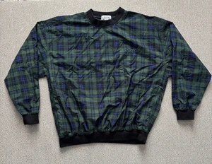 Vintage Izod Jacket Mens L Green Tartan Plaid Nylon Windbreaker Pullover Golf - Picture 1 of 5