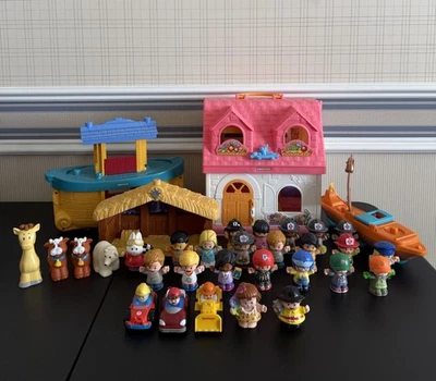 Fisher Price Little People Lot Pink Doll House Moana, Manger, Ark Plus Figures - Image 1 of 4