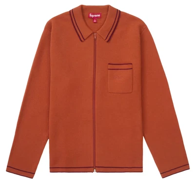 FW24 SUPREME ZIP UP POLO SWEATER BURNT ORANGE SZ XL - Image 1 of 2